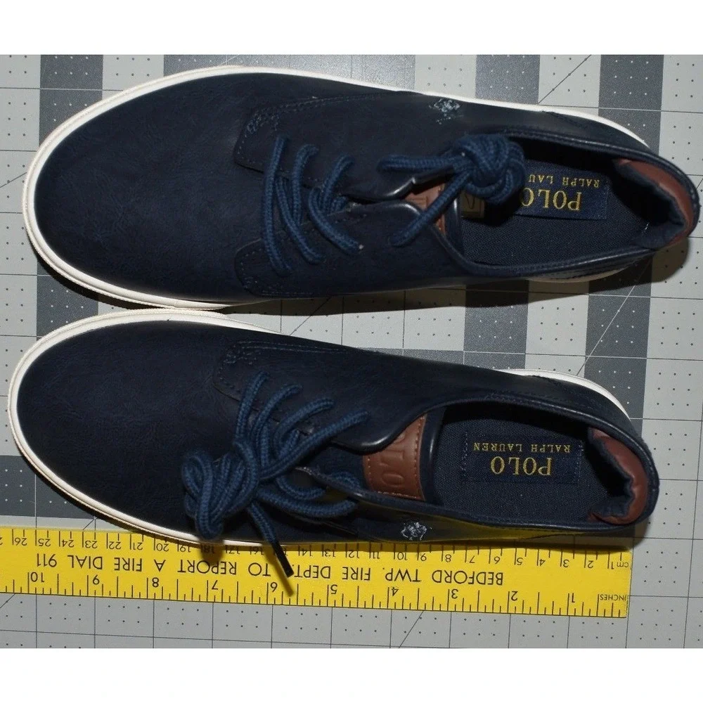 Polo Ralph Lauren Thurston Navy Blue Faux Leather Sneakers Kids 5 RF101478